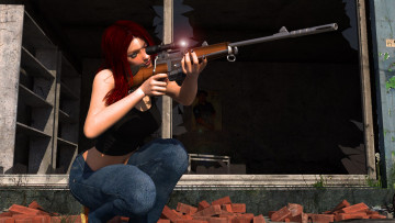 Картинка 3д+графика люди+ people взгляд оружие девушка фон