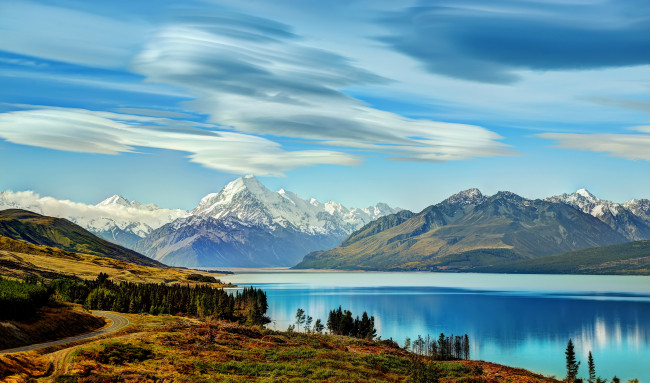 Обои картинки фото природа, реки, озера, lake, new, zealand, горы, pukaki, небо, озеро