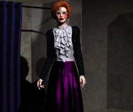 Картинка 3д+графика люди+ people девушка взгляд фон рыжая