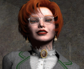 Картинка 3д+графика люди+ people девушка взгляд фон рыжая