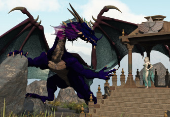 Картинка 3д+графика фантазия+ fantasy дракон фон взгляд девушка