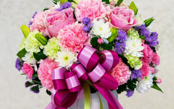 Картинка цветы букеты +композиции bouquets roses гвоздики астры хризантемы розы бант букет