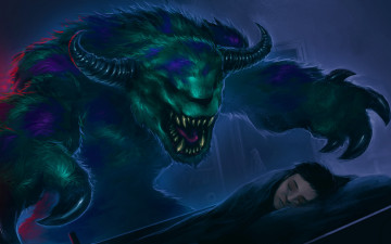 Картинка фэнтези существа sully monsters inc монстер сон арт мальчик спит кровать ночь