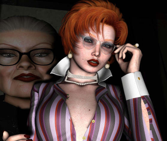 Обои картинки фото 3д графика, люди , people, девушка, взгляд, фон, рыжая