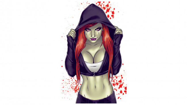 Обои картинки фото рисованное, люди, капюшон, девушка, взгляд, фон