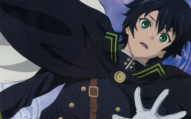 Обои картинки фото аниме, owari no seraph, owari, no, seraph, art, yamato, yamamoto, последний, серафим, yuuichirou, hyakuya, военная, форма, зеленые, глаза, жест