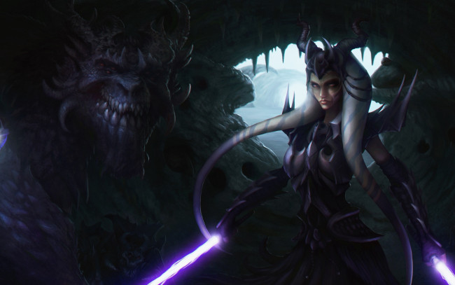 Обои картинки фото фэнтези, существа, ahsoka, tano, jedi, star, wars, dragon, knight, fan, art, lightsaber