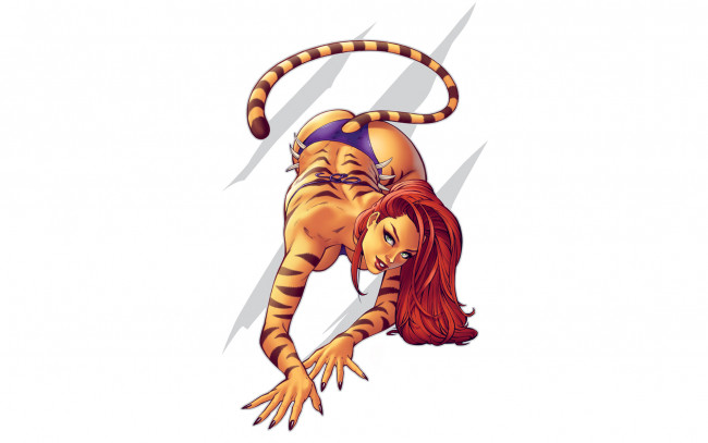 Обои картинки фото рисованное, комиксы, взгляд, существо, хвост, фон, девушка