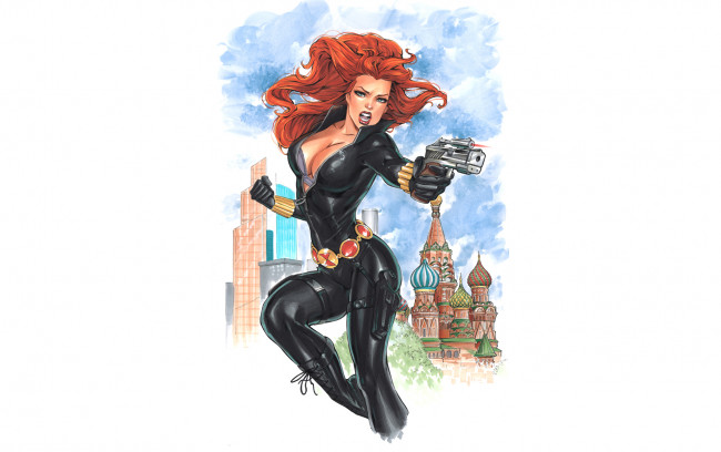 Обои картинки фото рисованное, люди, фон, пистолет, взгляд, девушка