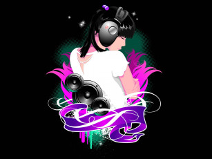 Картинка векторная+графика девушки+ girls девушка наушники музыка колонки