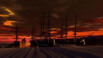 Картинка 3д+графика море+ sea закат море парусники