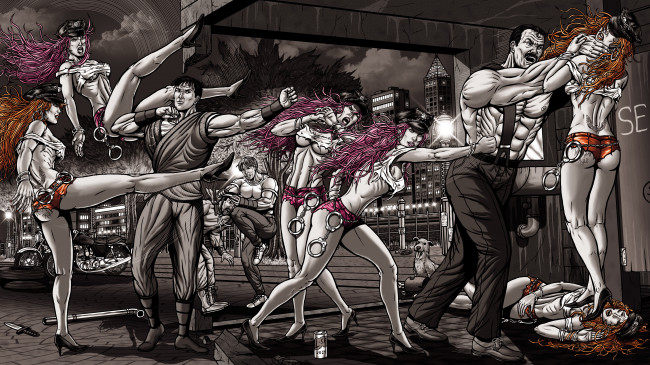 Обои картинки фото рисованное, комиксы, фон, мужчины, девушки