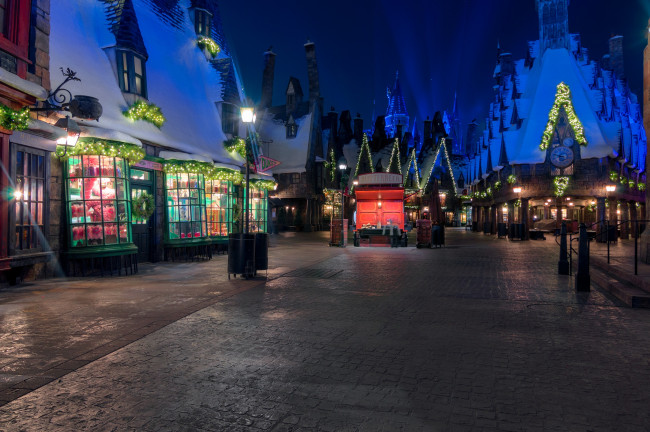 Обои картинки фото города, диснейленд, дома, ночь, город, огни