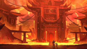 Картинка фэнтези иные+миры +иные+времена лава принц король город в огне