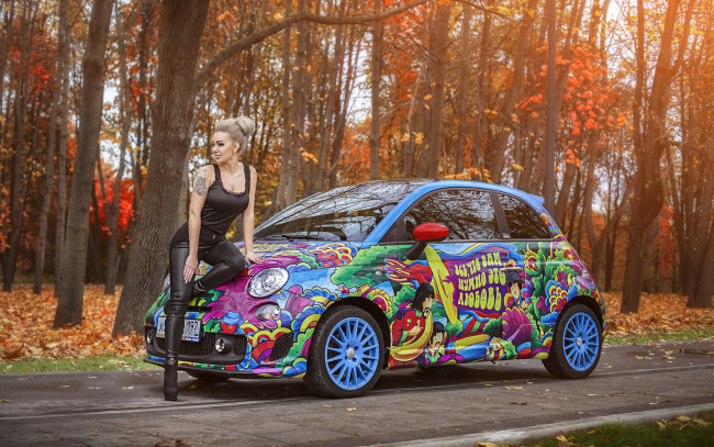Обои картинки фото автомобили, -авто с девушками, fiat, 500