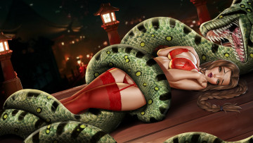 Картинка рисованное комиксы девушка фон змея