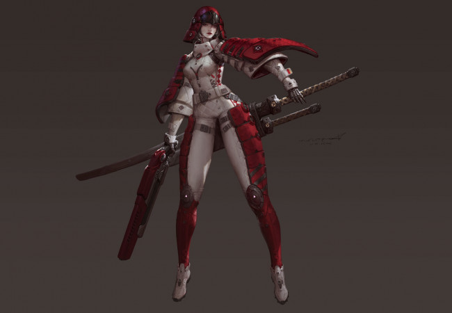 Обои картинки фото фэнтези, девушки, девушка, оружие, шлем