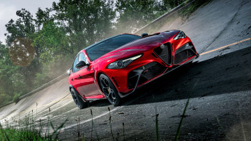 Картинка alfa+romeo+giulia+gtam+2021 автомобили alfa+romeo красный дорога