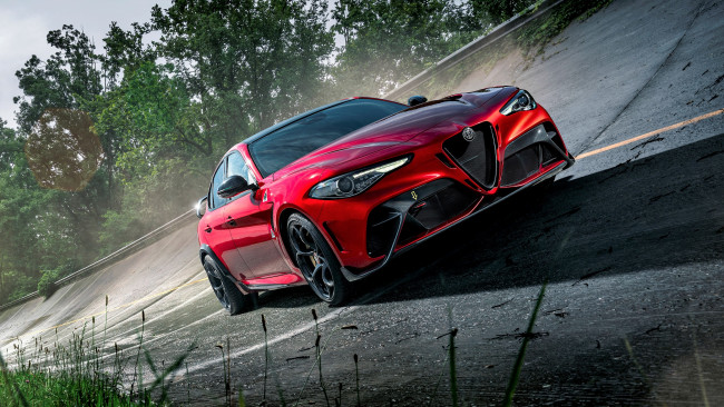 Обои картинки фото alfa romeo giulia gtam 2021, автомобили, alfa romeo, красный, дорога