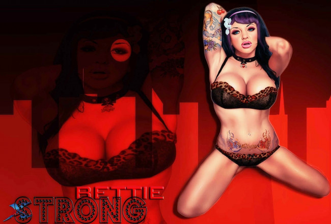 Обои картинки фото рисованное, люди, девушка, белье, тату