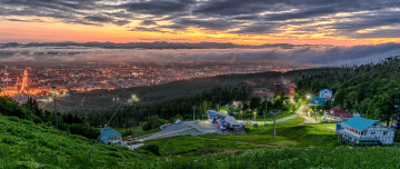 Картинка города -+огни+ночного+города сахалин россия дома вечер туман oгни