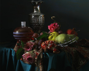 Картинка ра быкова натюрморт цветами фруктами еда