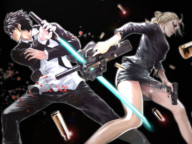 Обои картинки фото аниме, weapon, blood, technology