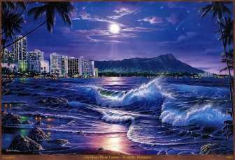 Картинка christian riese lassen рисованные арт пейзаж океан waikiki город