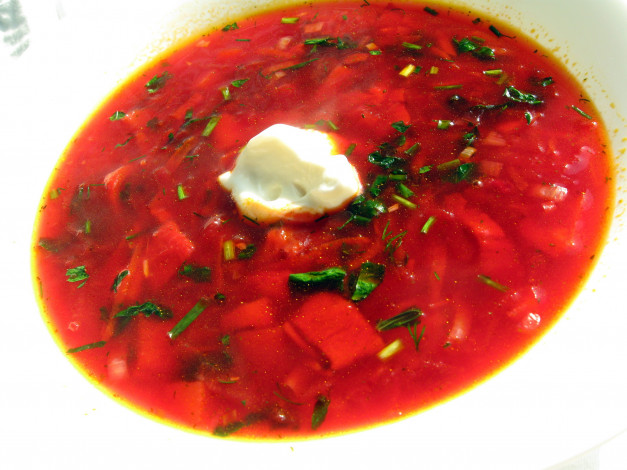 Обои картинки фото автор, varvarra, еда, первые, блюда, сметана, борщ, зелень