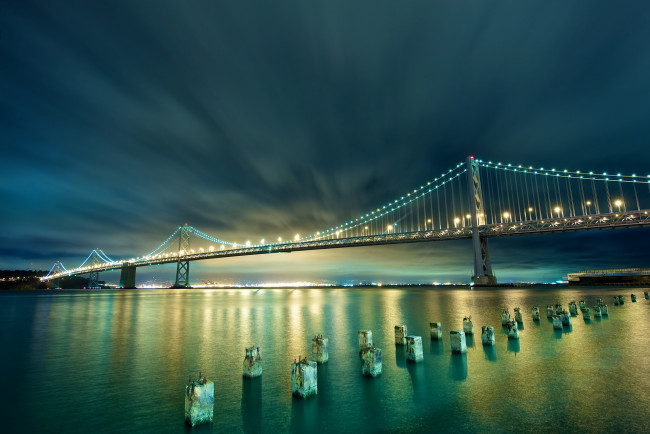 Обои картинки фото san, francisco, california, города, сан, франциско, сша, калифорния, мост, огни, сан-франциско