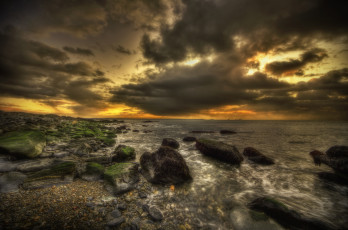 Картинка природа побережье тучи камни волны океан