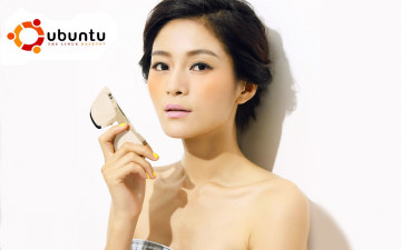 обоя компьютеры, ubuntu, linux, девушка, азиатка, очки