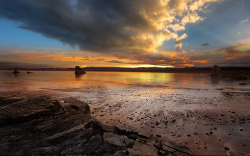 Картинка природа восходы закаты океан пляж отлив облака