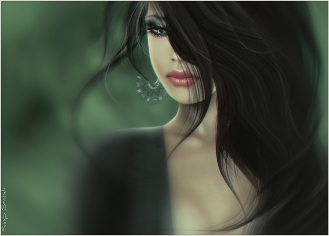 Обои картинки фото 3д, графика, portraits, портрет, брюнетка, волосы