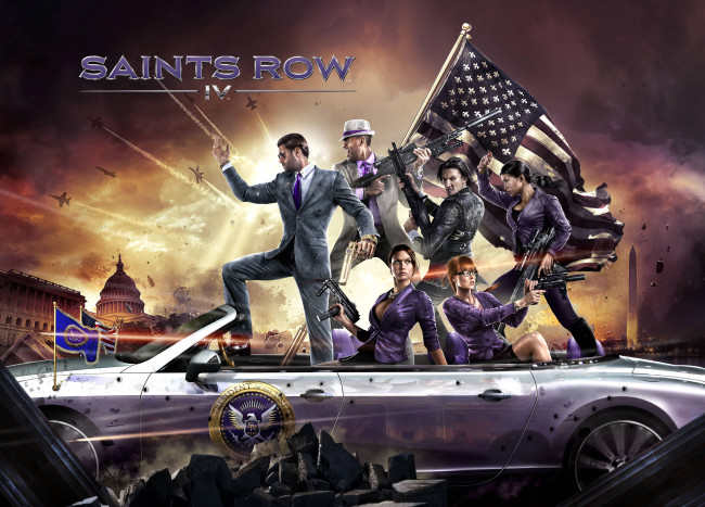 Обои картинки фото saints, row, iv, видео, игры, авто, флаг, оружие