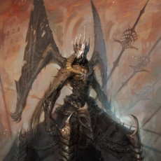 Картинка фэнтези демоны корона крылья существо цепи доспехи шипы штыки