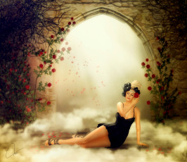 Картинка 3д+графика people+ люди девушка розы цветы арка