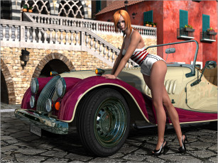 Картинка автомобили 3d+car&girl автомобиль девушка