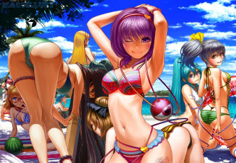 Картинка аниме touhou грудь бикини улыбка взгляд reiuji utsuho mizuhashi parsee море пляж поза попка