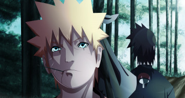Картинка аниме naruto наруто узумаки палочка блондин учиха саске брюнет парни