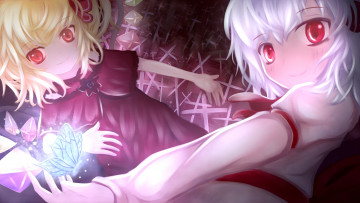 Картинка аниме touhou бабочка flandre scarlet девушки remilia shoichi улыбка крылья кристаллы магия арт