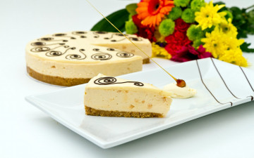 Картинка еда торты кусок тарелка цветы торт