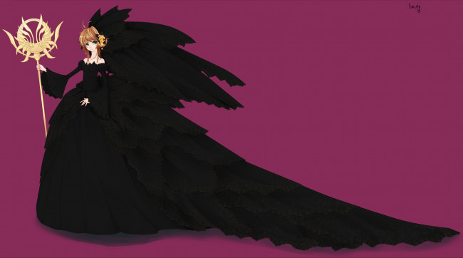 Обои картинки фото by mowth, аниме, tsubasa reservoir chronicles, платье, жезл, украшение, бант, цветок, шлейф, фата, sakura, девушка