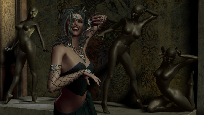 Обои картинки фото 3д графика, fantasy , фантазия, скульптура, горгона