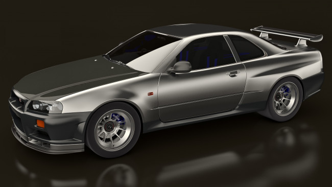 Обои картинки фото автомобили, 3д, r34, r, gt, skyline, nissan