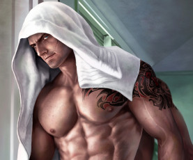 Картинка рисованное люди парень мужчина торс мускулы полотенце