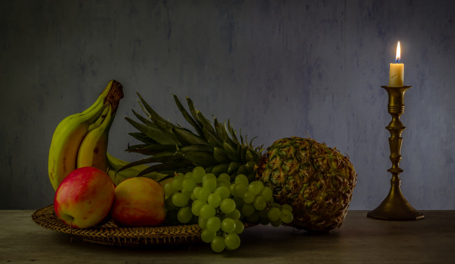 Обои картинки фото еда, натюрморт, свеча, фрукты