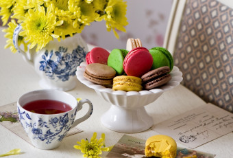 Картинка еда макаруны чай хризантемы