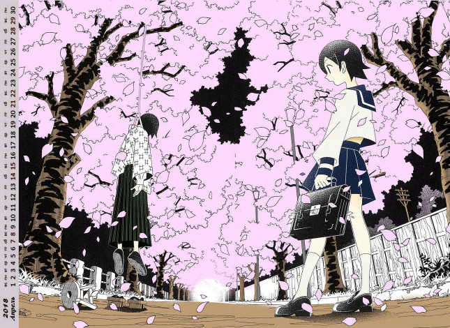 Обои картинки фото календари, аниме, дерево, взгляд, девочка