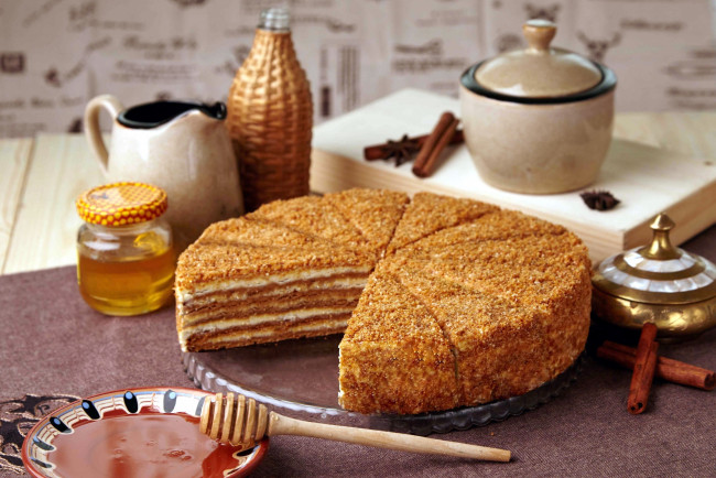 Обои картинки фото еда, торты, лакомство, торт, мед, медовый